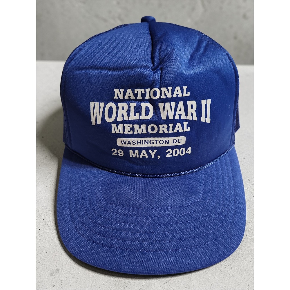 Vintage National World War II Memorial Washington DC 2004 Blue Trucker Hat Cap